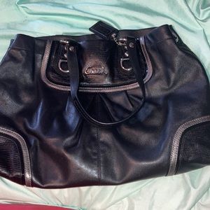 COACH Black Leather Lizard Print Shoulder Bag